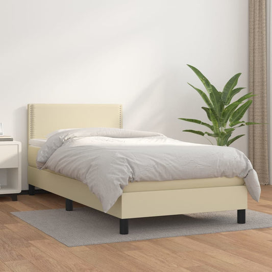 Sommier à lattes de lit avec matelas Crème 100x200cm Similicuir