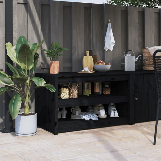 Mueble de cocina exterior negro 106x55x64cm madera maciza de pino