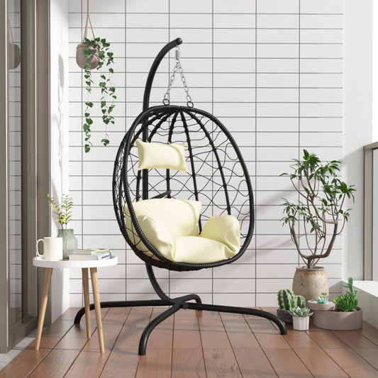 Chaise suspendue en forme d'œuf avec coussin blanc crème