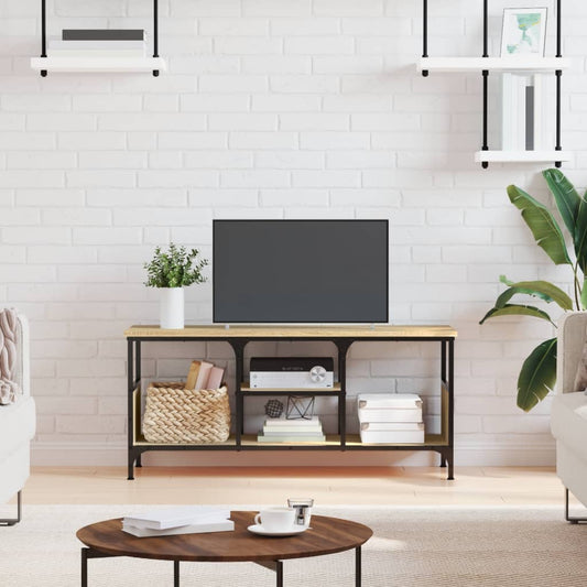 Meuble TV chêne sonoma 100x35x45 cm bois d'ingénierie et fer