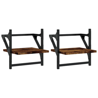 Étagères murales avec barres 2 pcs chêne fumé 30x25x30 cm