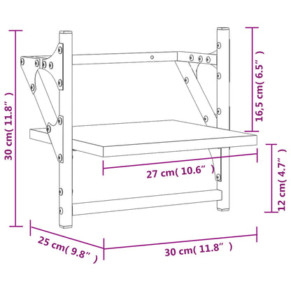 Étagères murales avec barres 2 pcs sonoma gris 30x25x30 cm