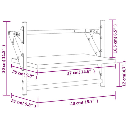 Étagères murales avec barres 2 pcs chêne fumé 40x25x30 cm