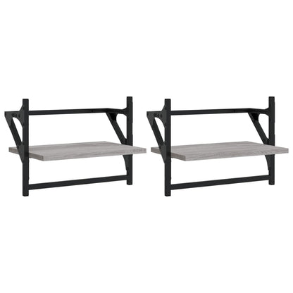 Étagères murales avec barres 2 pcs sonoma gris 40x25x30 cm
