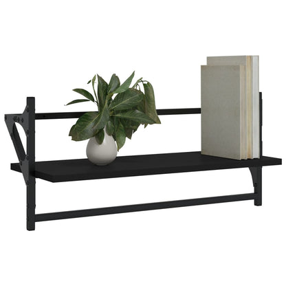 Étagères murales avec barres 2 pcs noir 65x25x30 cm
