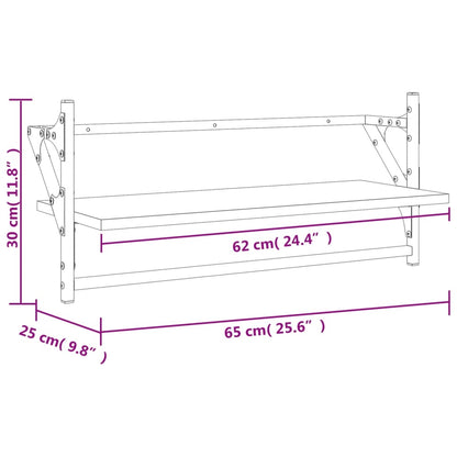 Étagères murales avec barres 2 pcs chêne fumé 65x25x30 cm