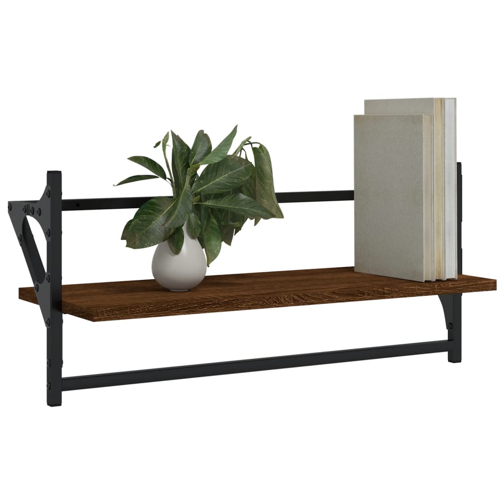 Étagères murales avec barres 2 pcs chêne marron 65x25x30 cm
