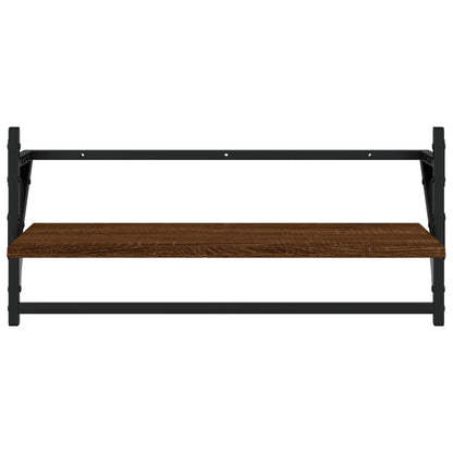 Étagères murales avec barres 2 pcs chêne marron 65x25x30 cm