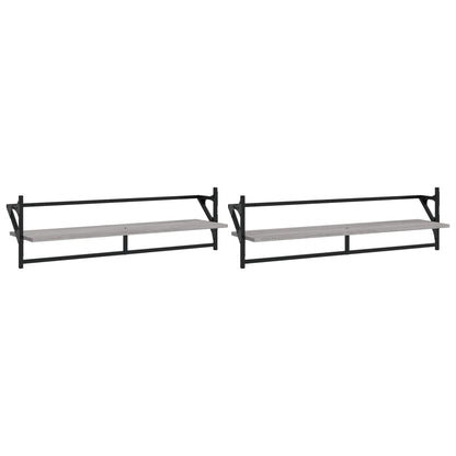 Étagères murales avec barres 2 pcs sonoma gris 100x25x30 cm
