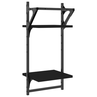 Étagères murales à 2 niveaux avec barres 2 pcs noir 30x25x65 cm
