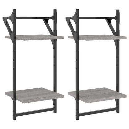 Étagères murales à 2 niveaux avec barres 2 pcs sonoma gris