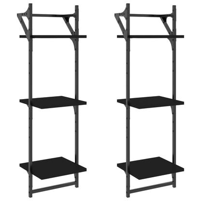 Étagères murales à 3 niveaux avec barres 2 pcs noir 30x25x100cm