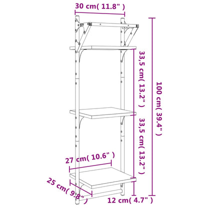Étagères murales à 3 niveaux avec barres 2 pcs chêne fumé