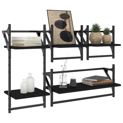 Ensemble d'étagères murales barres 4 pcs noir bois d'ingénierie