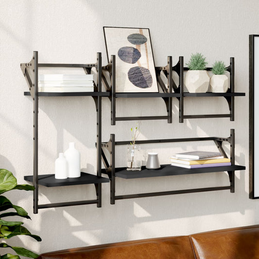 Ensemble d'étagères murales barres 4 pcs noir bois d'ingénierie