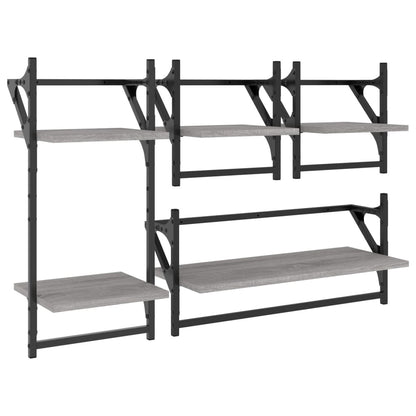 Ensemble d'étagères murales avec barres 4 pcs sonoma gris