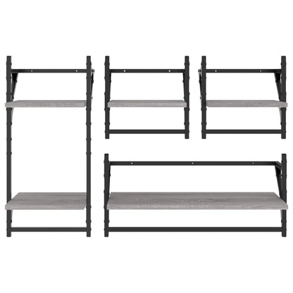 Ensemble d'étagères murales avec barres 4 pcs sonoma gris
