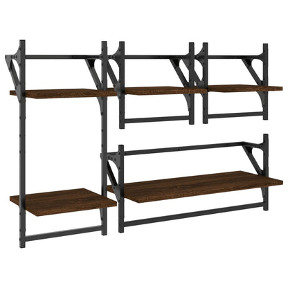 Ensemble d'étagères murales avec barres 4 pcs chêne marron