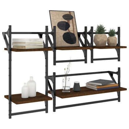 Ensemble d'étagères murales avec barres 4 pcs chêne marron
