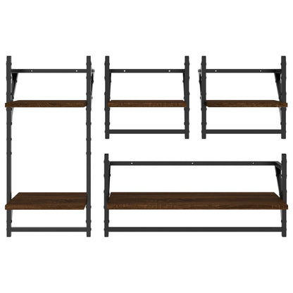 Ensemble d'étagères murales avec barres 4 pcs chêne marron
