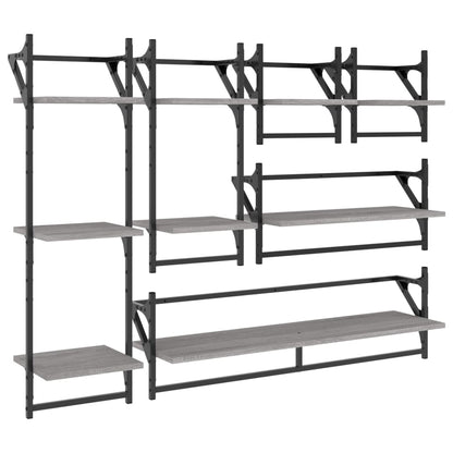 Ensemble d'étagères murales avec barres 6 pcs sonoma gris