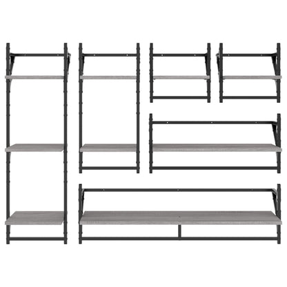 Ensemble d'étagères murales avec barres 6 pcs sonoma gris