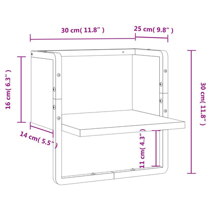 Étagère murale avec barre chêne fumé 30x25x30 cm
