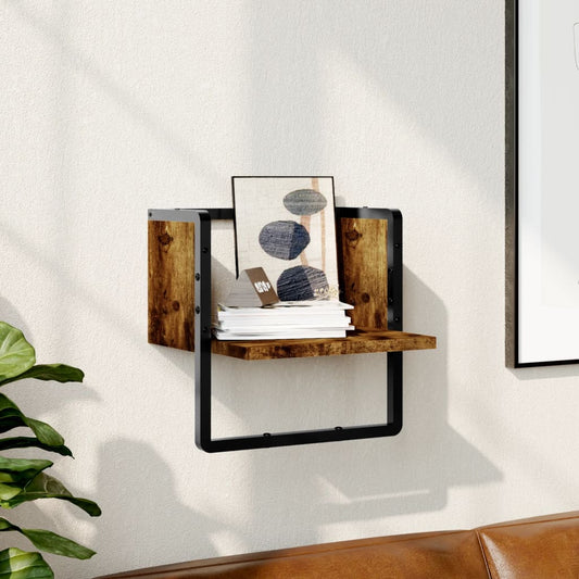 Étagère murale avec barre chêne fumé 30x25x30 cm