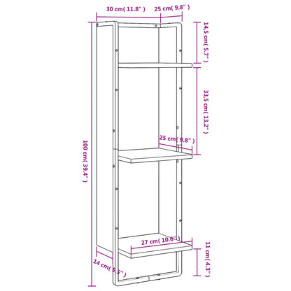 Étagère murale 3 niveaux chêne fumé 30x25x100cm bois ingénierie