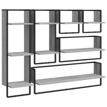 Ensemble d'étagères murales avec barres 6 pcs sonoma gris