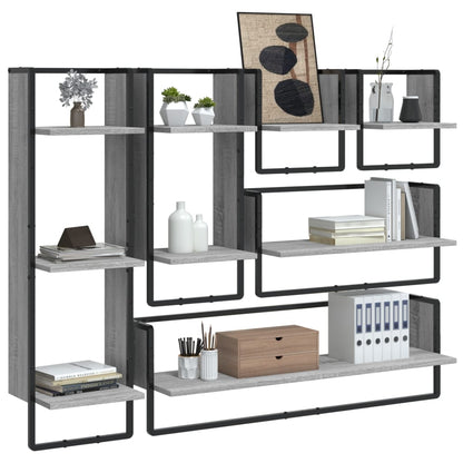Ensemble d'étagères murales avec barres 6 pcs sonoma gris