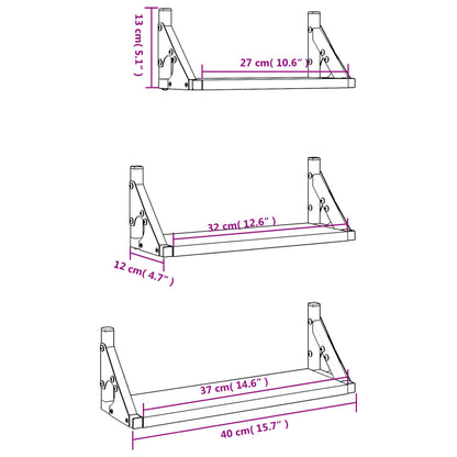Ensemble d'étagères murales 3 pcs noir bois d'ingénierie
