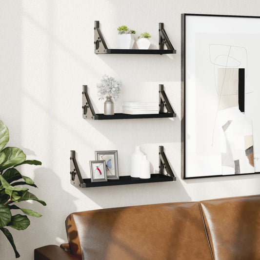 Ensemble d'étagères murales 3 pcs noir bois d'ingénierie