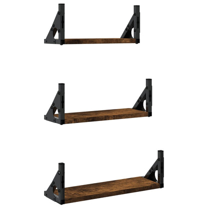 Ensemble d'étagères murales 3 pcs chêne fumé bois d'ingénierie