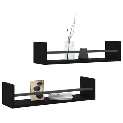 Étagères murales avec barres 2 pcs noir 60x16x14 cm