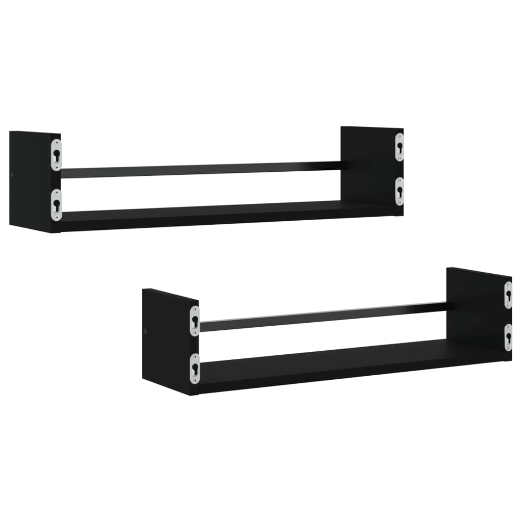 Étagères murales avec barres 2 pcs noir 60x16x14 cm