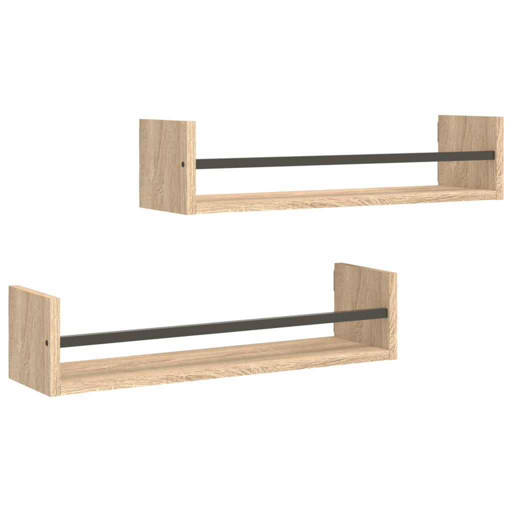 Étagères murales avec barres 2 pcs chêne sonoma 60x16x14 cm