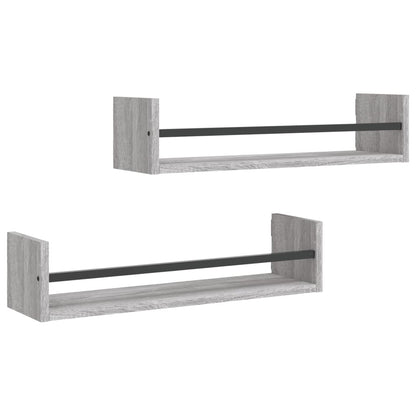 Étagères murales avec barres 2 pcs sonoma gris 60x16x14 cm
