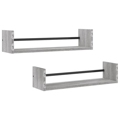 Étagères murales avec barres 2 pcs sonoma gris 60x16x14 cm