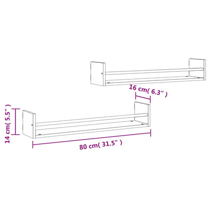 Étagères murales avec barres 2 pcs chêne sonoma 80x16x14 cm
