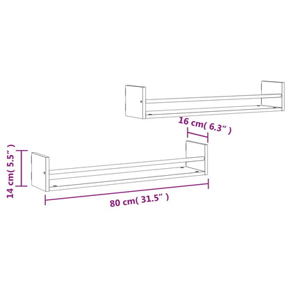 Étagères murales avec barres 2 pcs chêne fumé 80x16x14 cm
