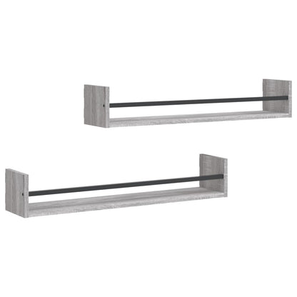 Étagères murales avec barres 2 pcs sonoma gris 80x16x14 cm