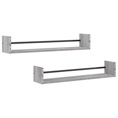 Étagères murales avec barres 2 pcs sonoma gris 80x16x14 cm