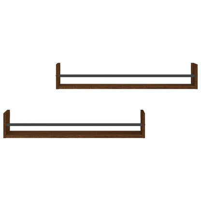 Étagères murales avec barres 2 pcs chêne marron 80x16x14 cm