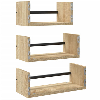 Ensemble d'étagères murales avec barres 3 pcs chêne sonoma
