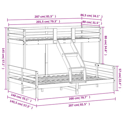 Lit superposé sans matelas 80x200/140x200 cm bois massif