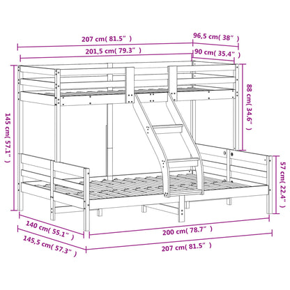 Lit superposé sans matelas 90x200/140x200 cm blanc bois massif