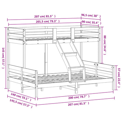 Lit superposé sans matelas 90x200/140x200 cm bois massif