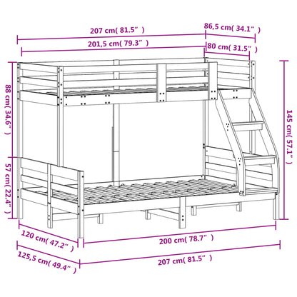 Lit superposé sans matelas 80x200/120x200 cm bois massif