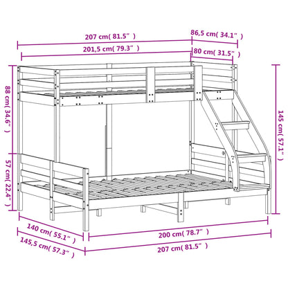 Lit superposé sans matelas 80x200/140x200 cm bois massif